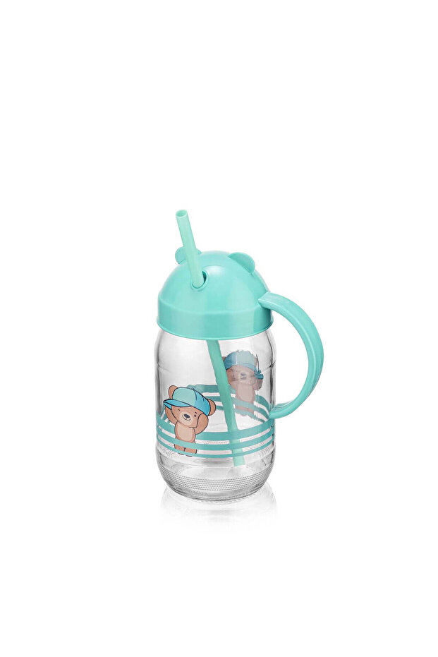 Straw Cup Bpa Free Glass Baby Kids Drinking Cup with Teddy Bear