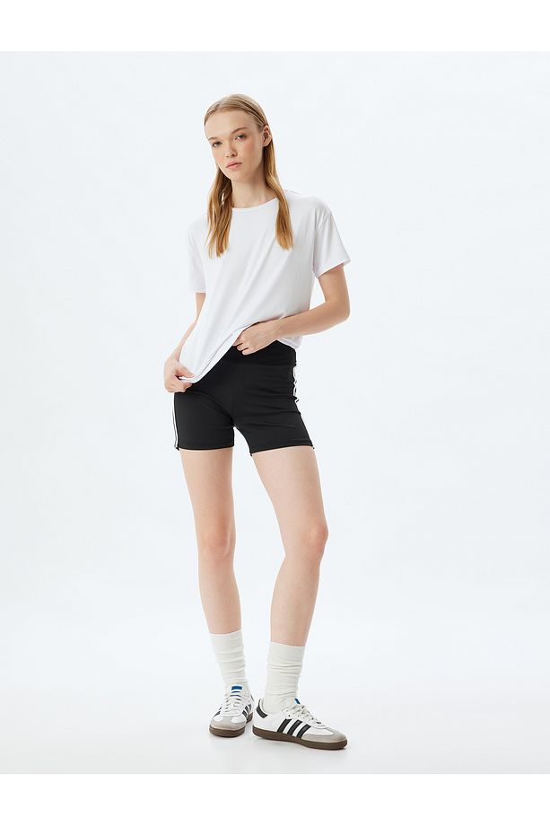 Oversize Spor Tişört Basic Bisiklet Yaka Kısa Kollu - 2