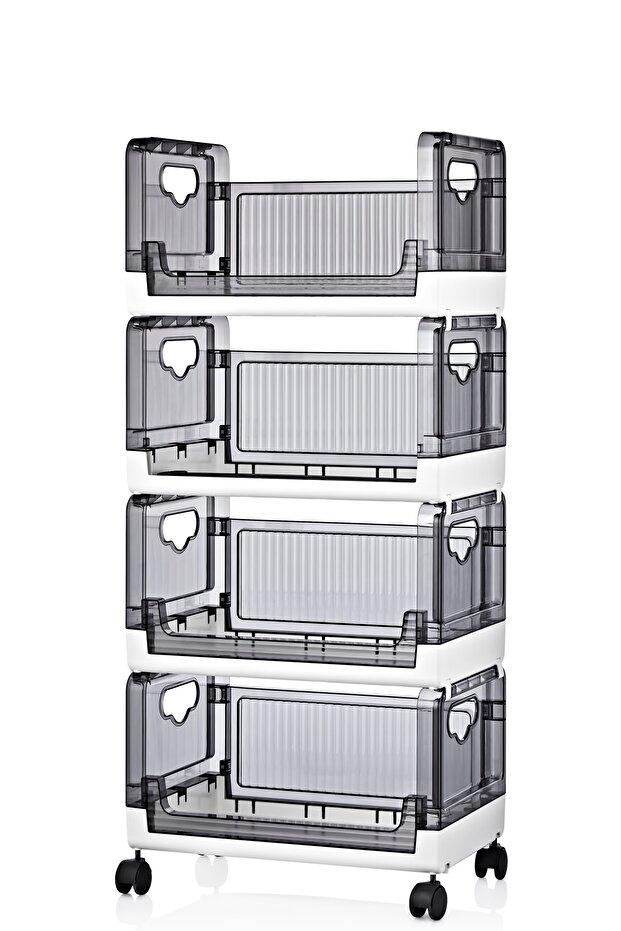 4-Piece Stackable Folding Organizer with Storage Shelf and Moving Wheels - 4