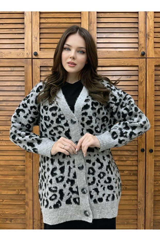 Premium Quality Leopard Pattern Cardigan Suit Skirt Cardigan Underwear Three Piece Knitwear Suit