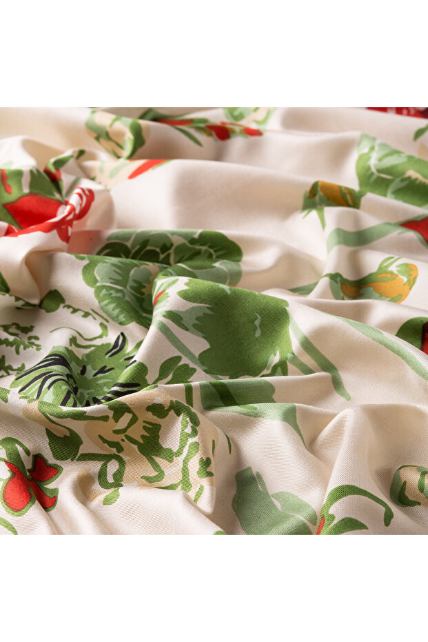 شال حريري منقوش - نمط جوكسو سيفا - أبيض - 3