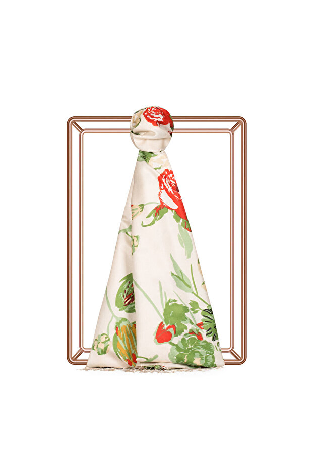 شال حريري منقوش - نمط جوكسو سيفا - أبيض - 1