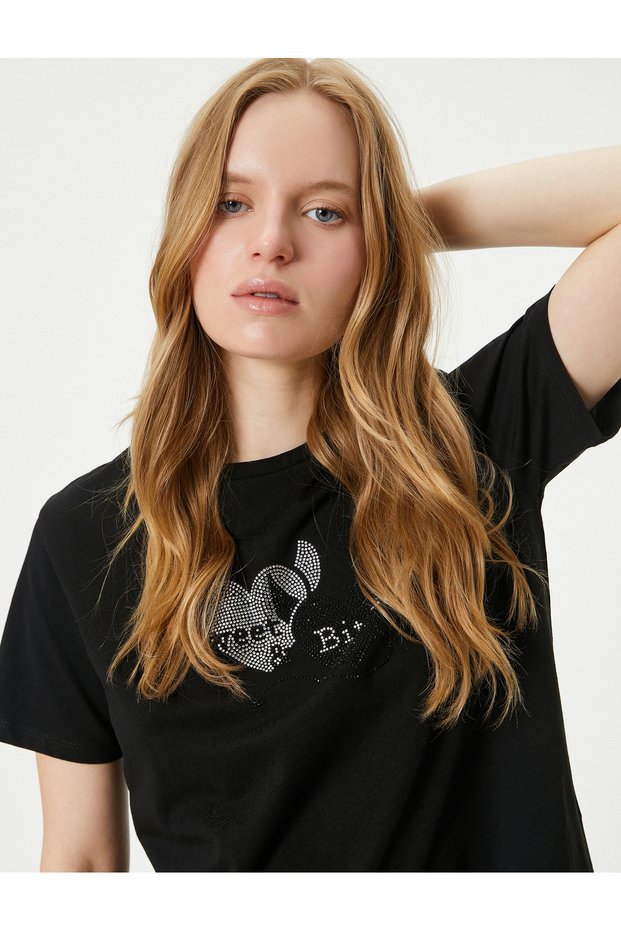 Crew Neck Cotton Stone Printed Short Sleeve T-Shirt