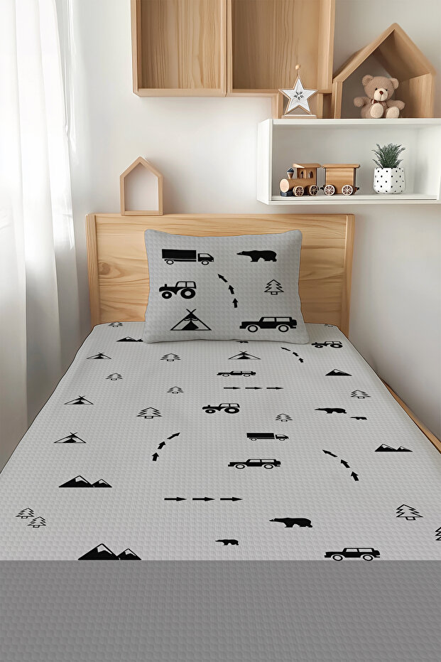 Cars and Arrows Patterned Single Child Pique Set Tlap-151