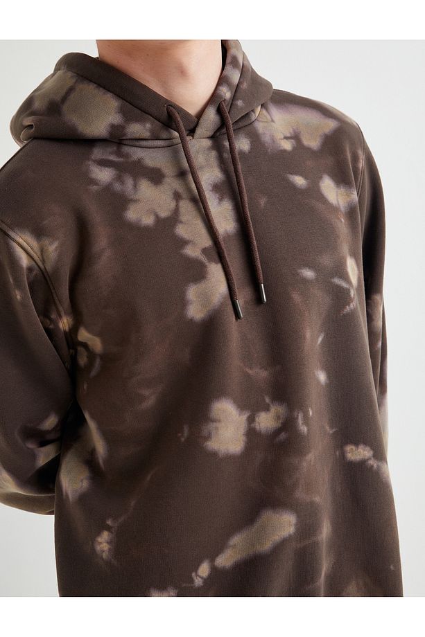 Kapşonlu Sweatshirt Soyut Baskılı Uzun Kollu Şardonlu - 5