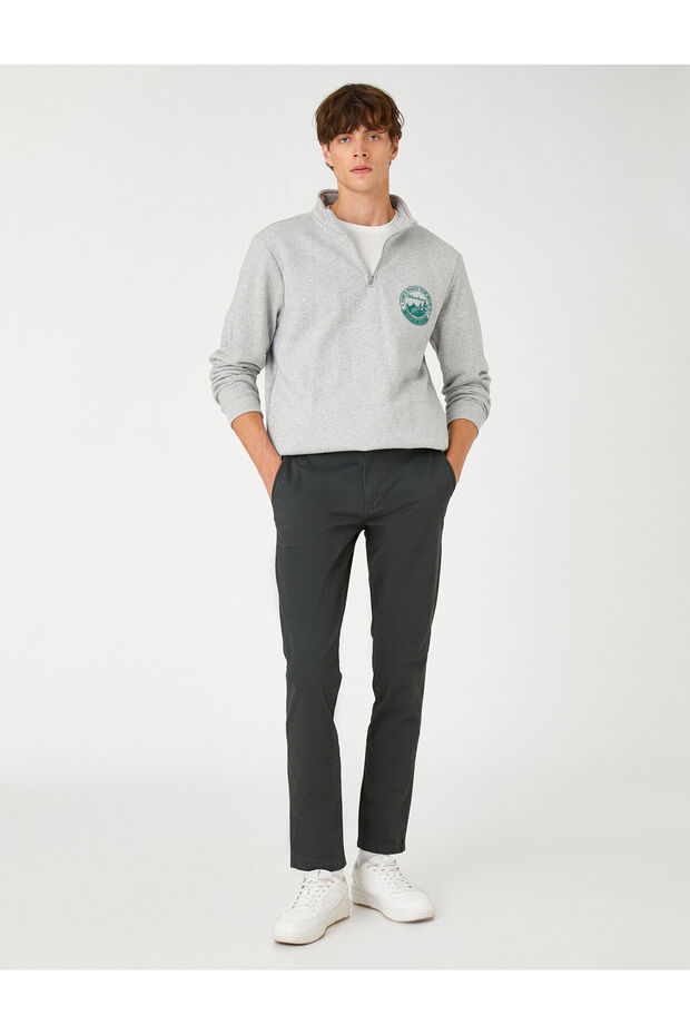 Basic Chino Trousers with Button Pocket Detail