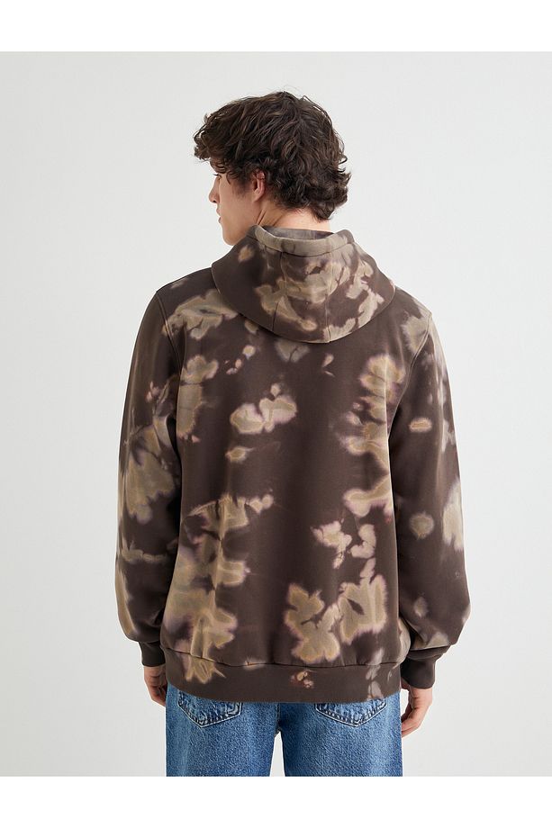 Kapşonlu Sweatshirt Soyut Baskılı Uzun Kollu Şardonlu - 4
