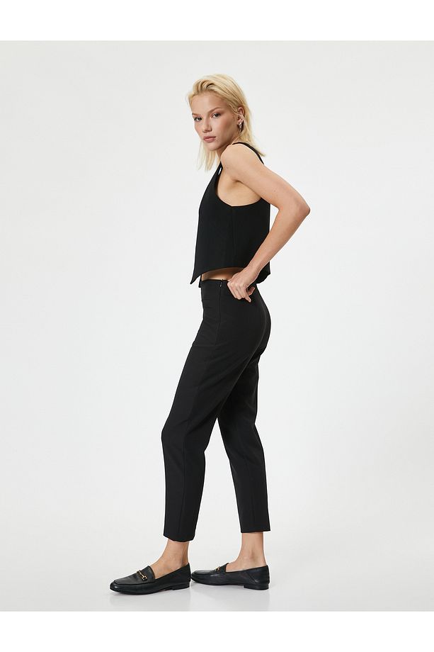 Cigarette Kumaş Pantolon Yüksek Bel Slim Fit Krep Kumaş - 2