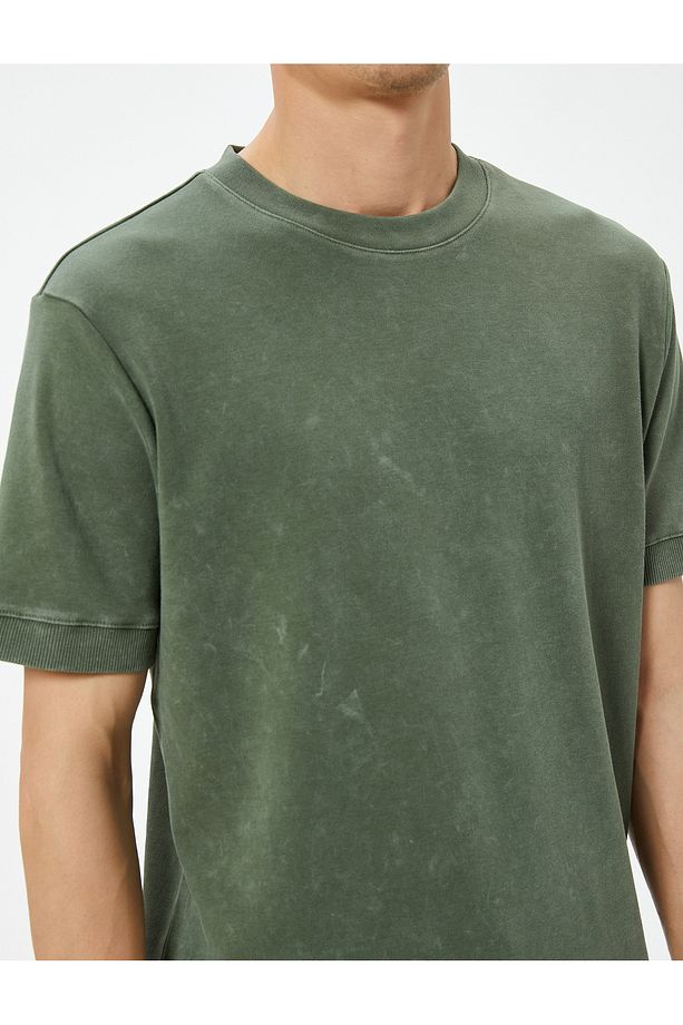 Oversize Yıkamalı Tişört Bisiklet Yaka Kısa Kollu - 5