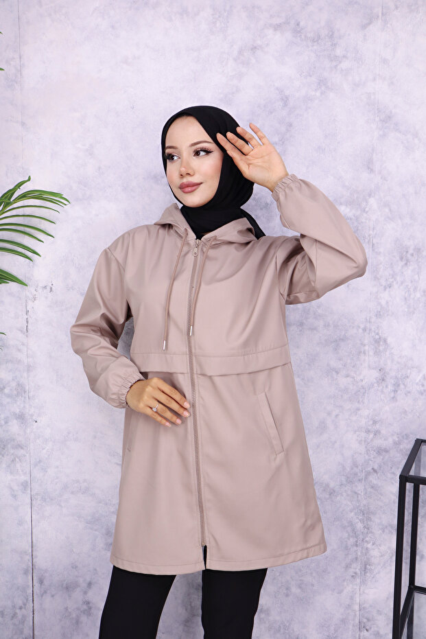 Hooded Zippered Trench Coat