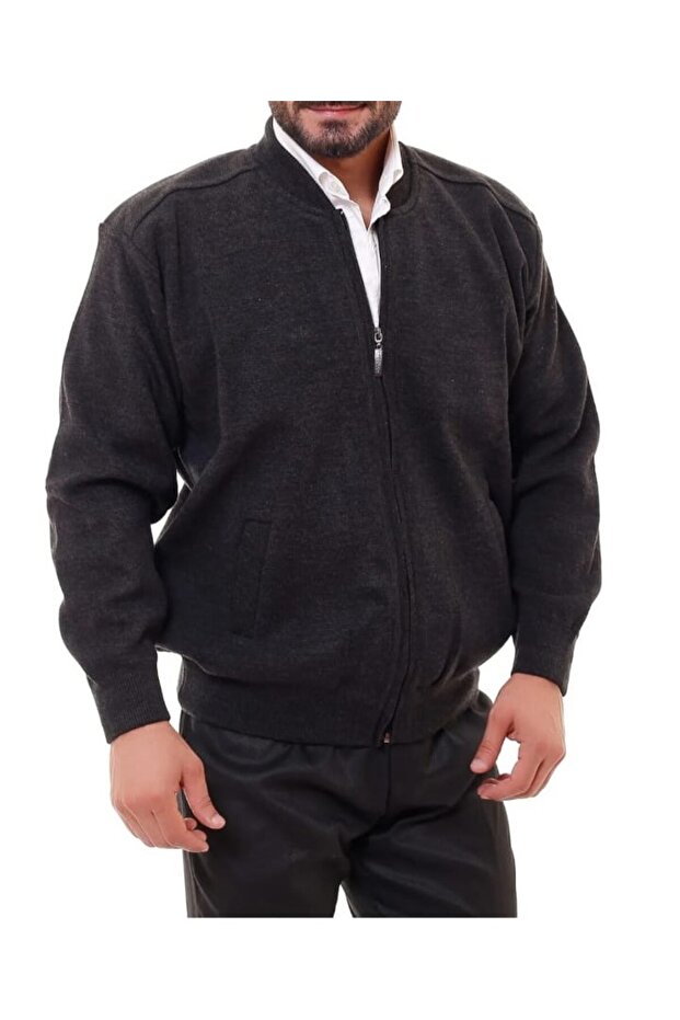 Steel Knitted Lined Zippered Knitted Men's Cardigan