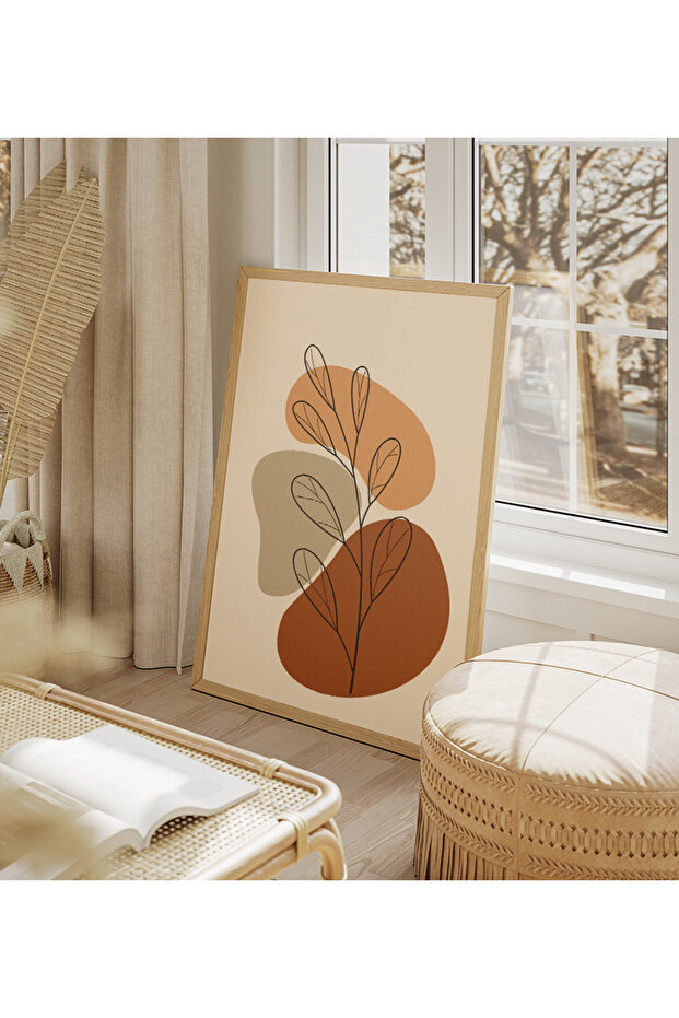 Soyut Yaprak Kompozisyonu Çerçeve Görünümlü 3'lü MDF TABLO - 4