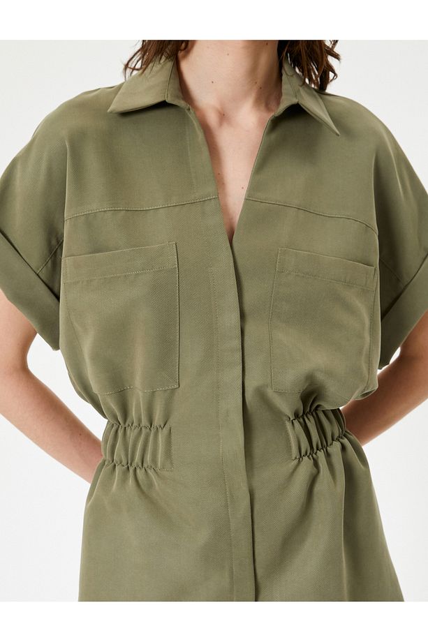 Oversize Şort Tulum Gipeli Cep Detaylı Kısa Kollu - 5