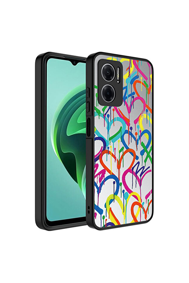 Redmi 10 5g Case Mirrored Pattern Camera Protected Glossy Zore Mirror Cover - Heart - 1