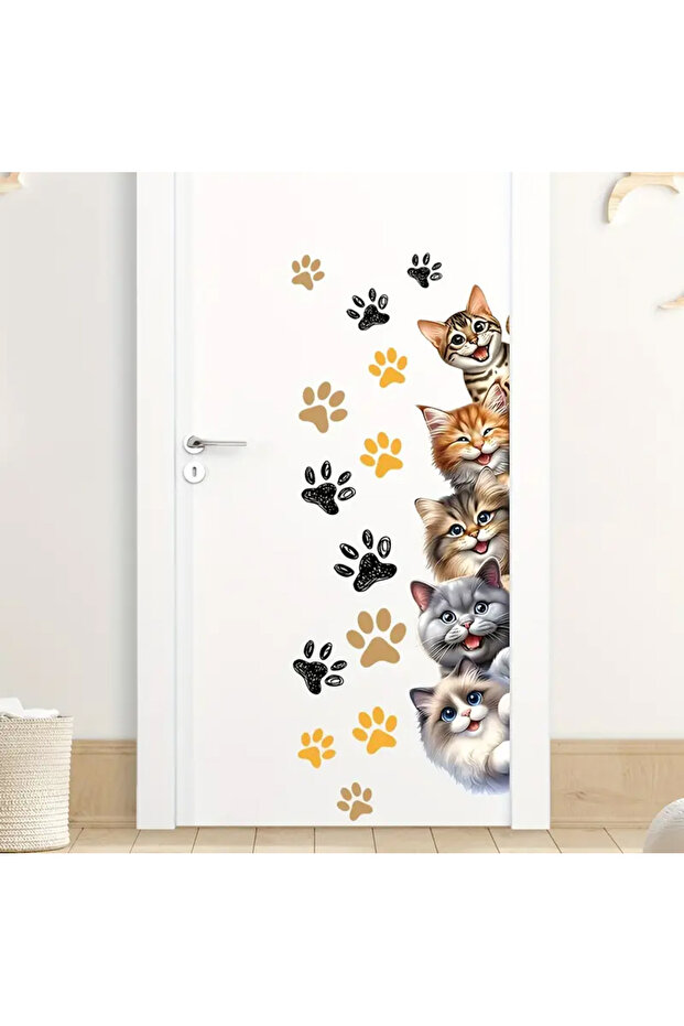 Sevimli Kedi Pati Baskılı Duvar Stickerı - 4