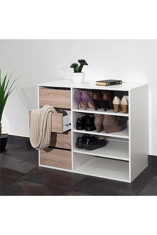 Modern Two-Tone Beige and White shoe rack