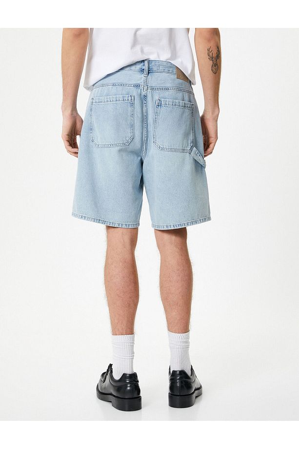 Oversize Kot Şort Bermuda Cepli Dikiş Detaylı Düğmeli - 4