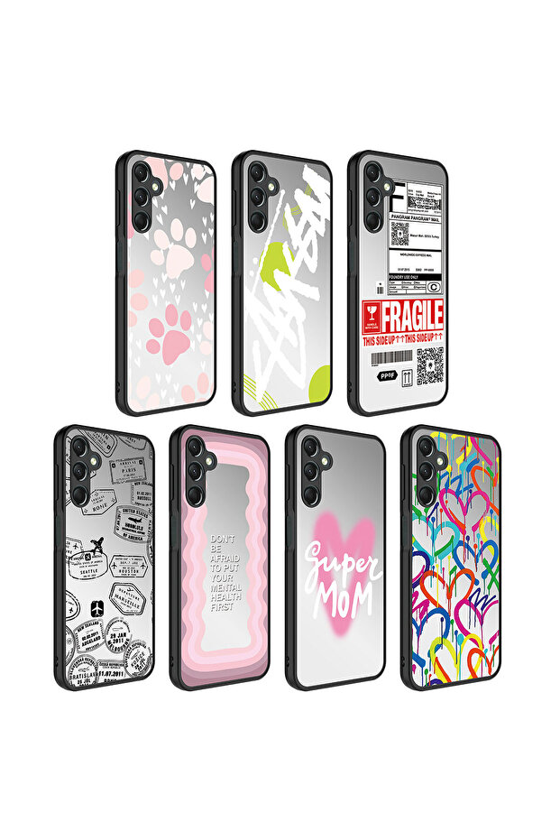 Galaxy A14 Case Mirrored Pattern Camera Protection Glossy Zore Mirror Cover - Heart - 3