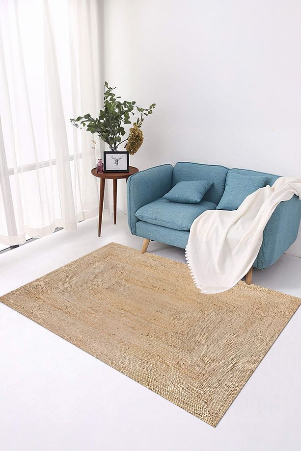 Dijital Kaymaz Taban Jüt Sade Modern Yıkanabilir Yolluk Mutfak Salon Halısı, JÜT-54-KREM, - 1