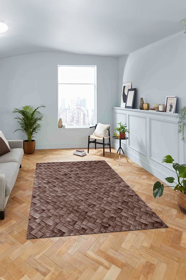 Dijital Kaymaz Taban Jüt Modern Yıkanabilir Yolluk Mutfak Salon Halısı, JÜT-51-KAHVE, - 3
