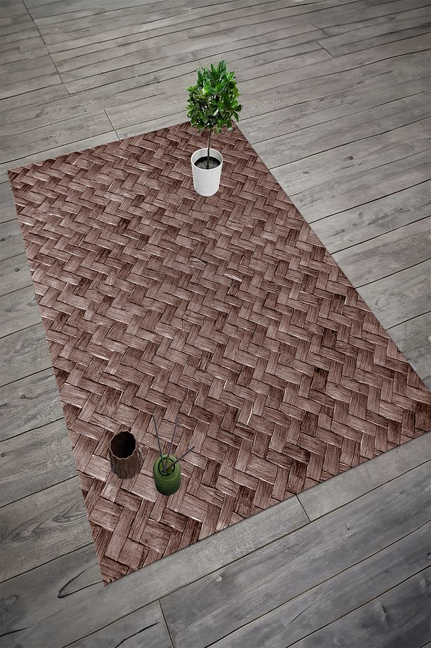 Dijital Kaymaz Taban Jüt Modern Yıkanabilir Yolluk Mutfak Salon Halısı, JÜT-51-KAHVE, - 5