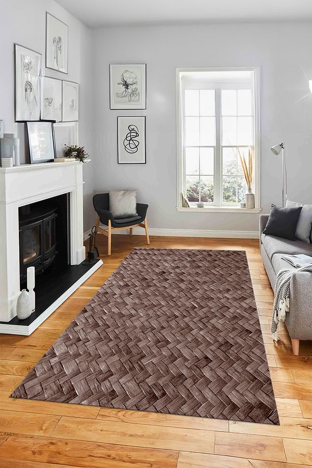 Dijital Kaymaz Taban Jüt Modern Yıkanabilir Yolluk Mutfak Salon Halısı, JÜT-51-KAHVE, - 2