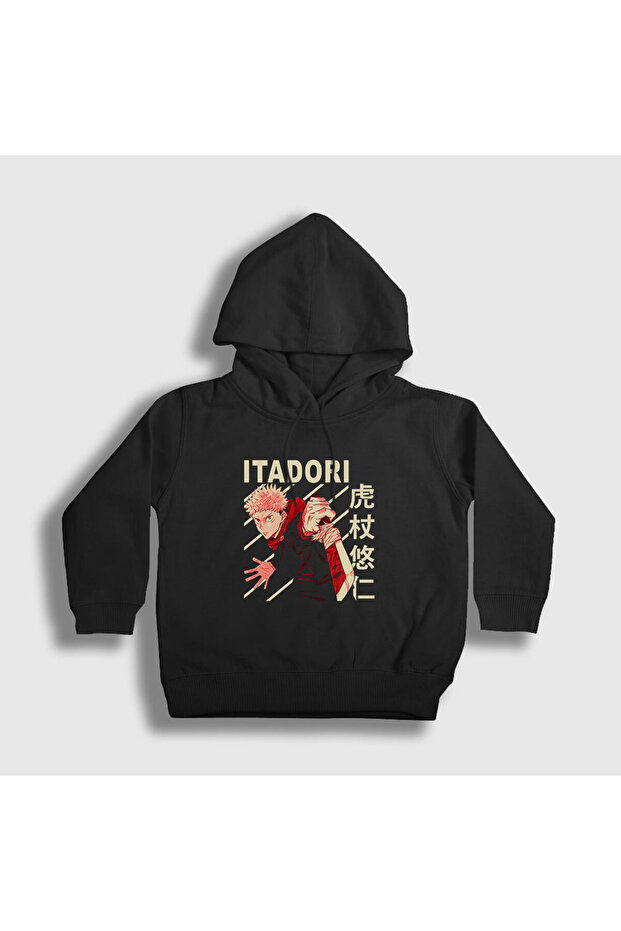 Unisex Kids Black Yuji Anime Jujutsu Kaisen Hooded Sweatshirt 130698Tt