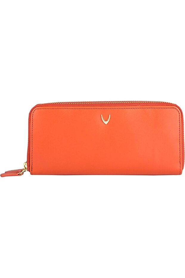 Atlanta Zip Around Wallet for Women - Lobster Red Leather, Stylish & Spacious Organizer