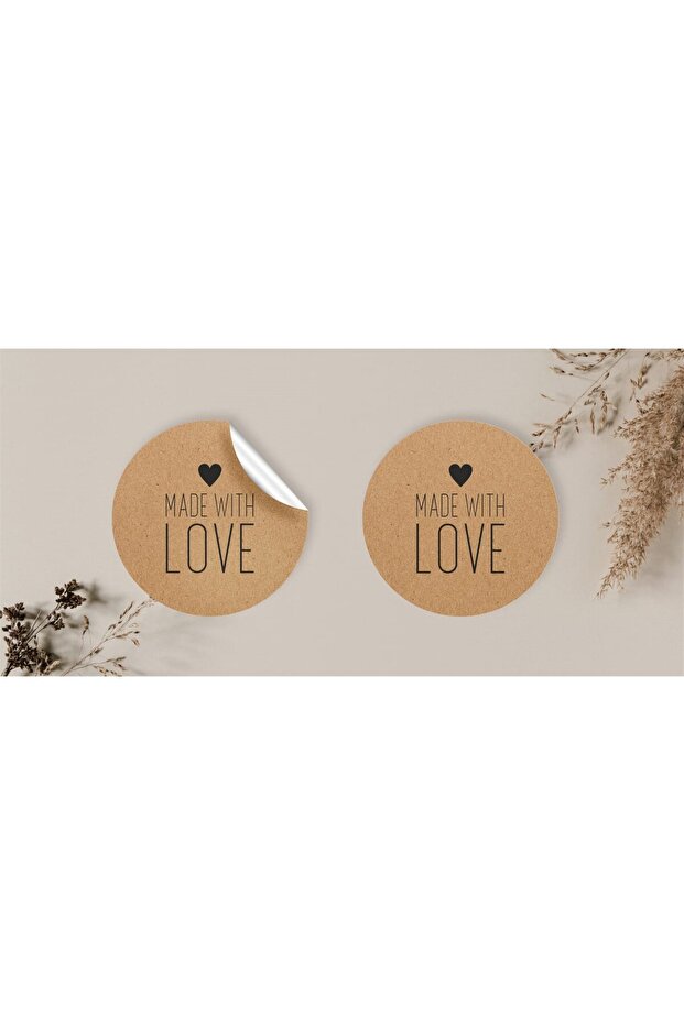 48 Pieces of Kraft Stickers - Packaging & Shipping Labels (4X4Cm) - Made with Love