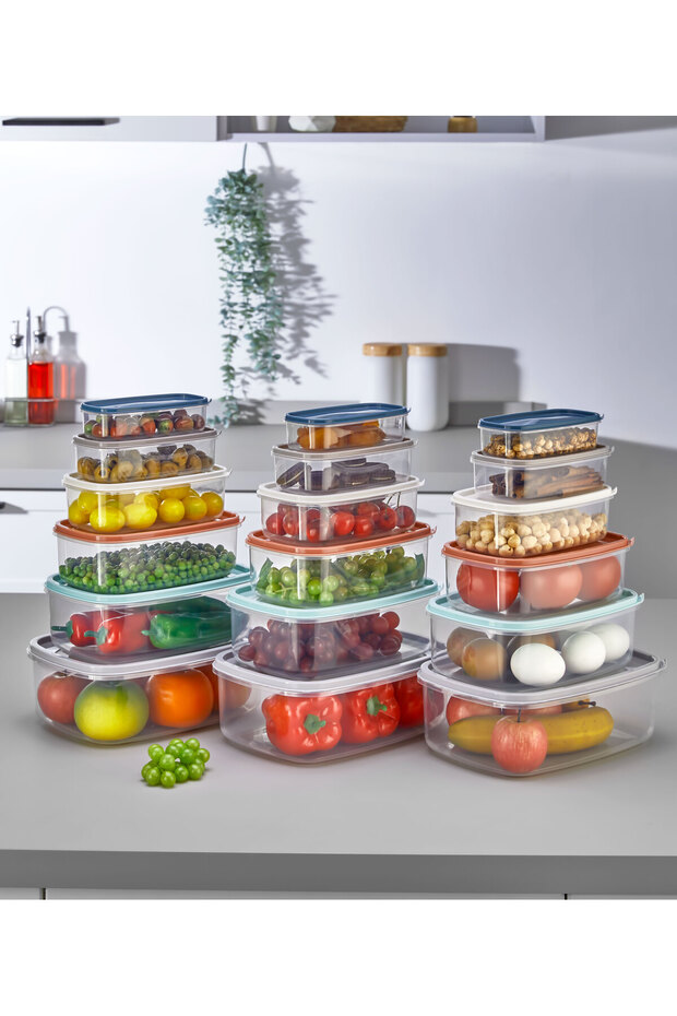 Set of 18 Rectangular Storage Containers 300 Ml, 500 Ml, 850 Ml, 1350 Ml, 2000 Ml, 3200 ml - 1