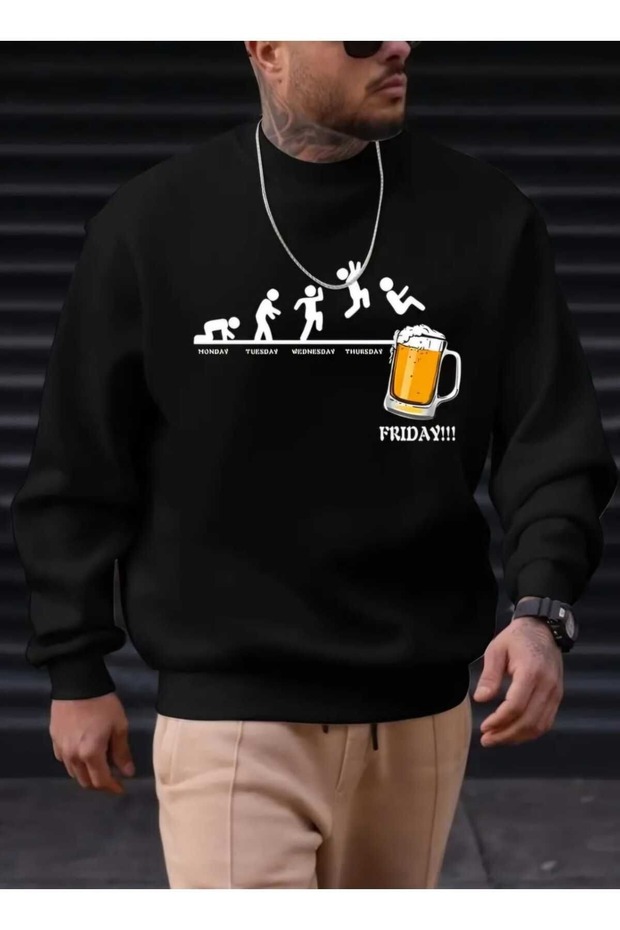 سويت شيرت رجالي فضفاض مطبوع عليه Friday Beer Bira Boyfirend