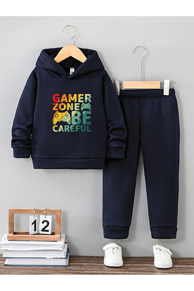 Game Zone Printed Kids Hooded Premium Compact Sweatshirt Tracksuit Set - 2 Piece Sports Set