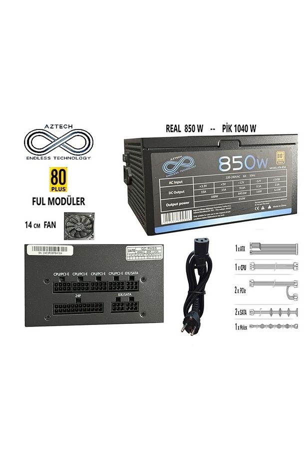 Atx 850 850w 14 Cm Fan 80 Plus Copper Tam Modüler Psu - 1