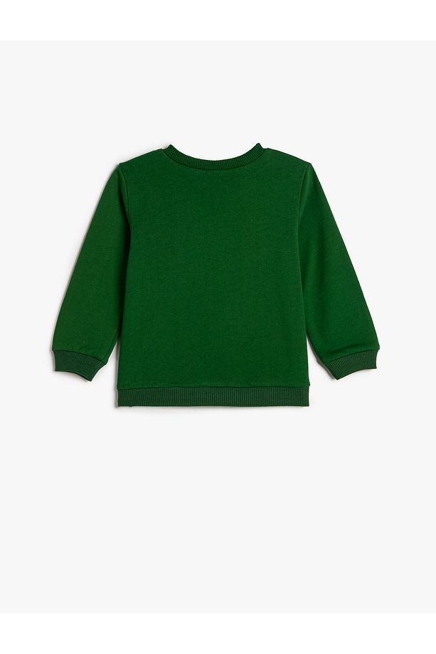 Dinozor Baskılı Sweatshirt Uzun Kollu Bisiklet Yaka Şardonlu Pamuklu - 2