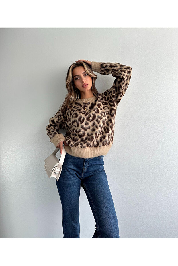 Pulover moale cu model leopard de damă - 6