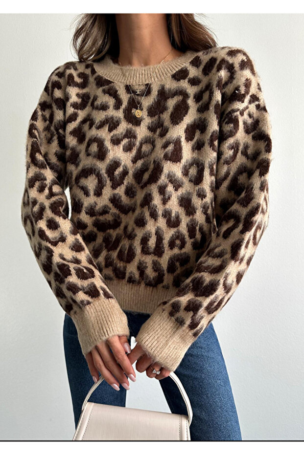 Pulover moale cu model leopard de damă - 5