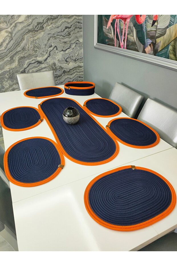 Jute, American Service Set, 6 Plates, 1 Bread Basket, 1 Runner, Plate Set, Modern Lux Presentation