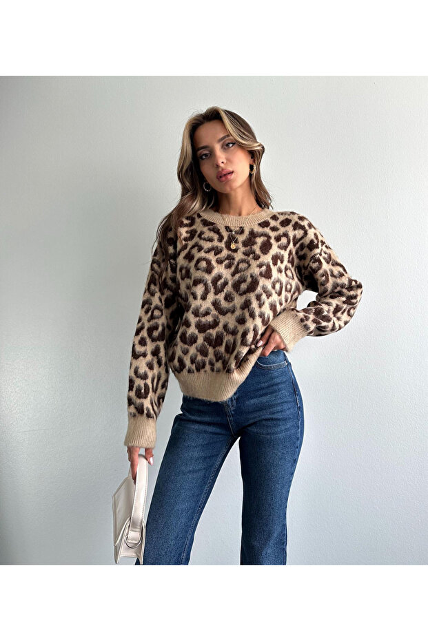 Pulover moale cu model leopard de damă - 3