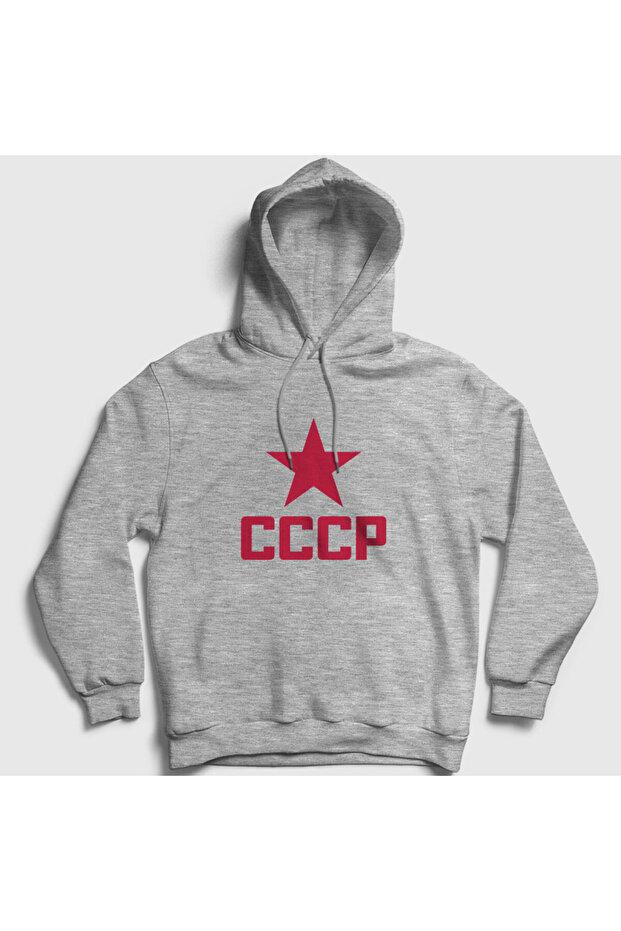 سويت شيرت بقلنسوة باللون الرمادي والأحمر Cccp للجنسين من الاتحاد السوفيتي267517تي تي
