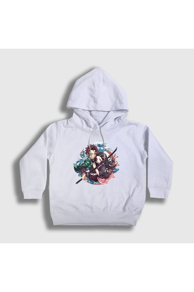 Unisex Kids White Tanjiro Nezuko Anime Demon Slayer Kimetsu No Yaiba Hooded Sweatshirt308922tt