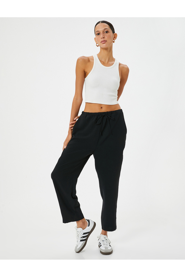 Aerobin Fabric Comfortable Pants with High Waist Pockets and Tie Waist
