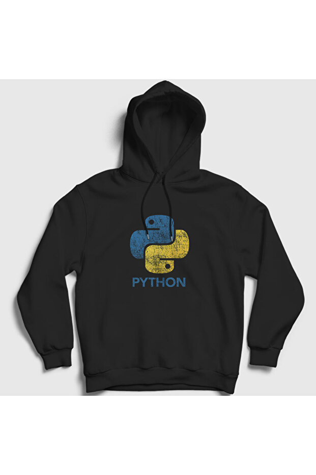 Hanorac cu glugă unisex Black Logo V2 Python Developer Software336587tt - 1
