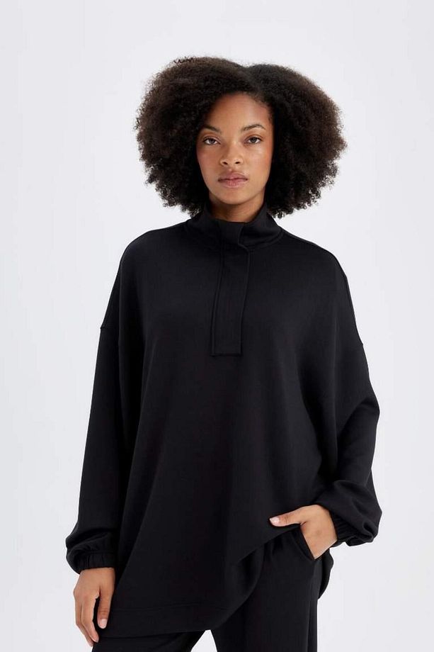 DeFactoFit Long Fit Dik Yaka Modal Sporcu Sweatshirt - 1