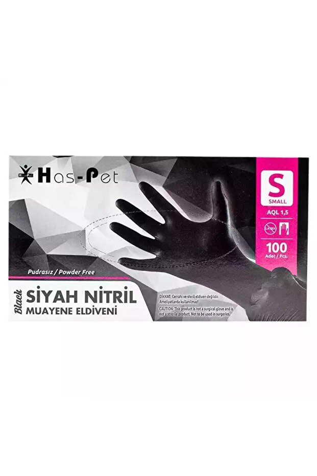 Haspet Siyah Nitril Eldiven S Beden 100lü - 1