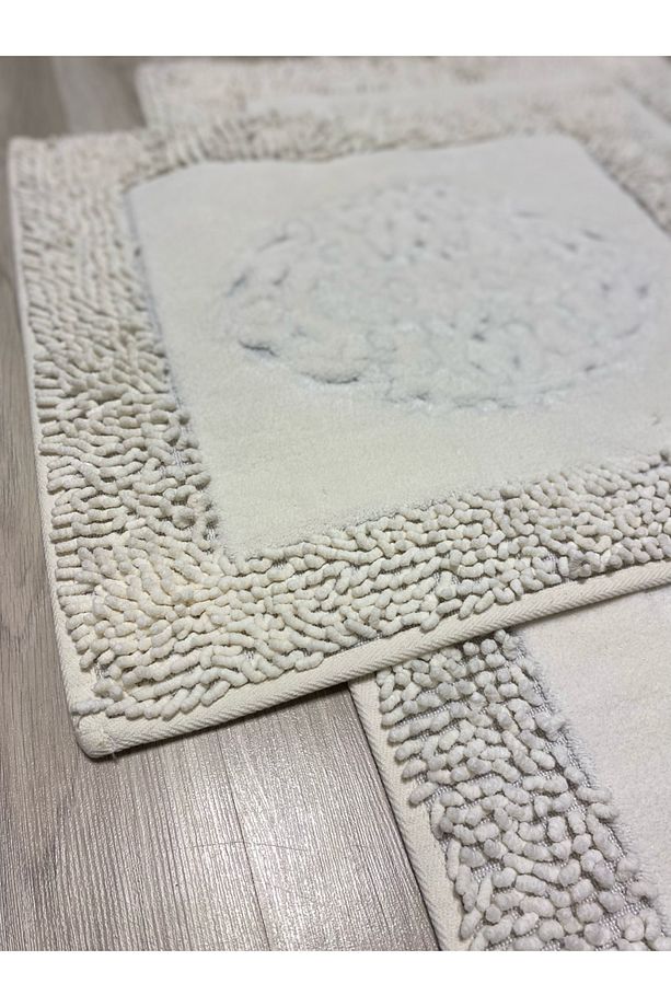 Pamukkent Yumuşacık, Süper Emici 2'li 100% Pamuk Ultra Lüks Banyo Paspası Seti Beyaz - 3