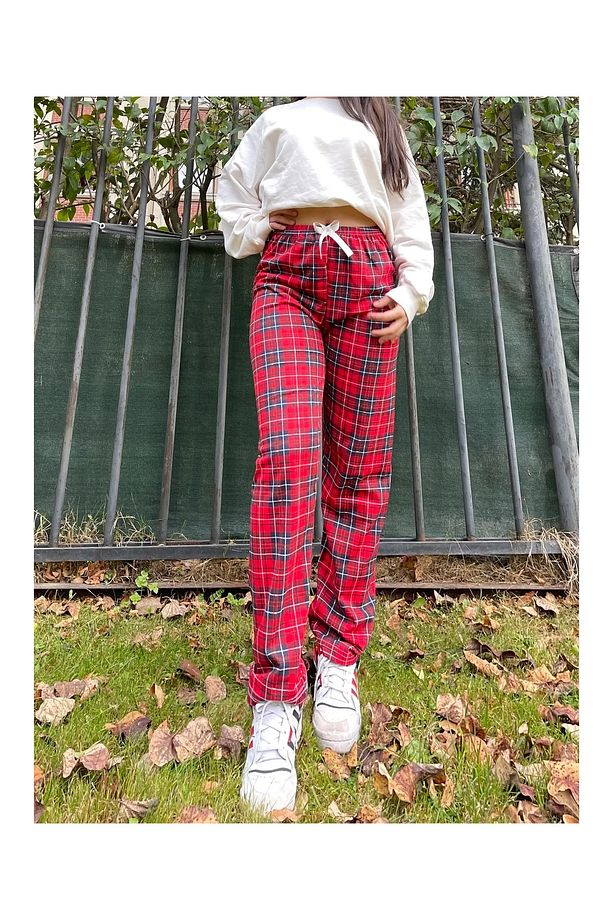 Kurdeleli Ekose Kadın Pijama Altı -ml01 - 2