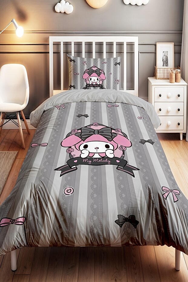 Gray My Melody Lace Embroidered Patterned Single Baby Kids Bedding Set