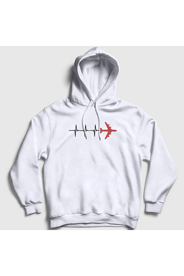 Unisex White Heartbeat Pilot Airplane Airplane Hooded Sweatshirt403390tt