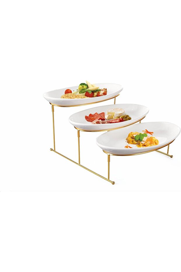 3 Tier Oval Serving Set With Gold Stand