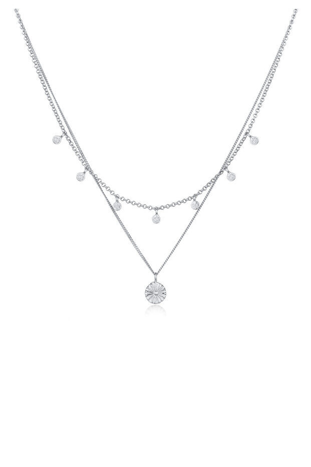 Dámský náhrdelník s přívěskem a vrstvou destiček, disk a slunce, stříbro 925, pozlacené - 1
